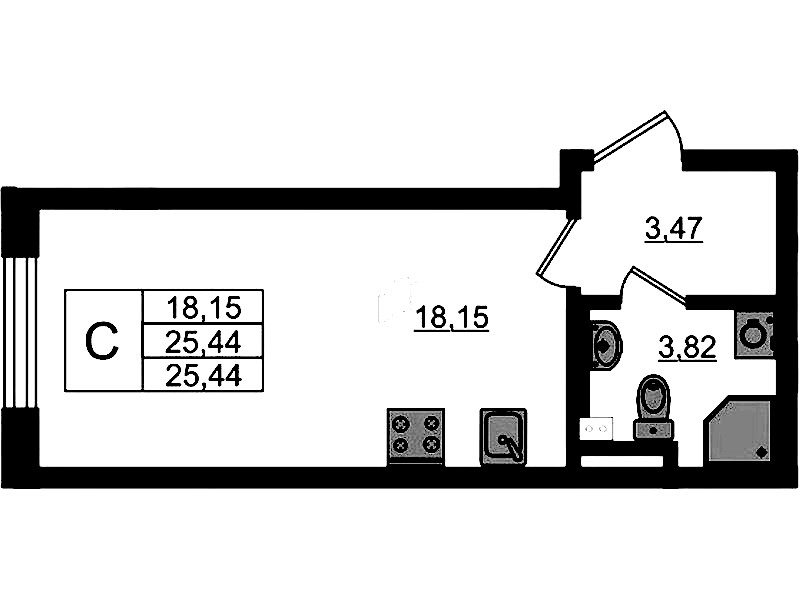 Квартира студия 25.44 м², 2/4 эт., ЖК «Новая история»